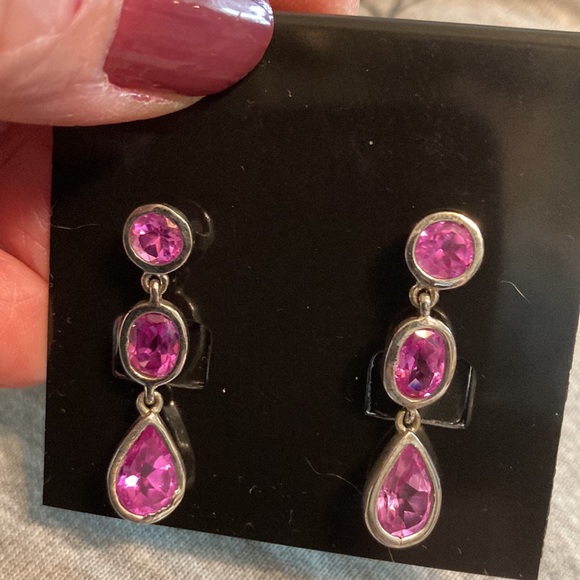 Sterling silver pink ice earrings - Picture 3 of 7
